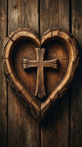Wooden Heart with Cross
