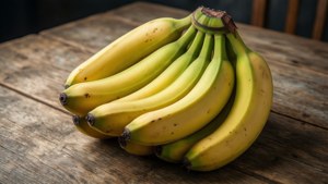 Wooden Table Banana Bunch