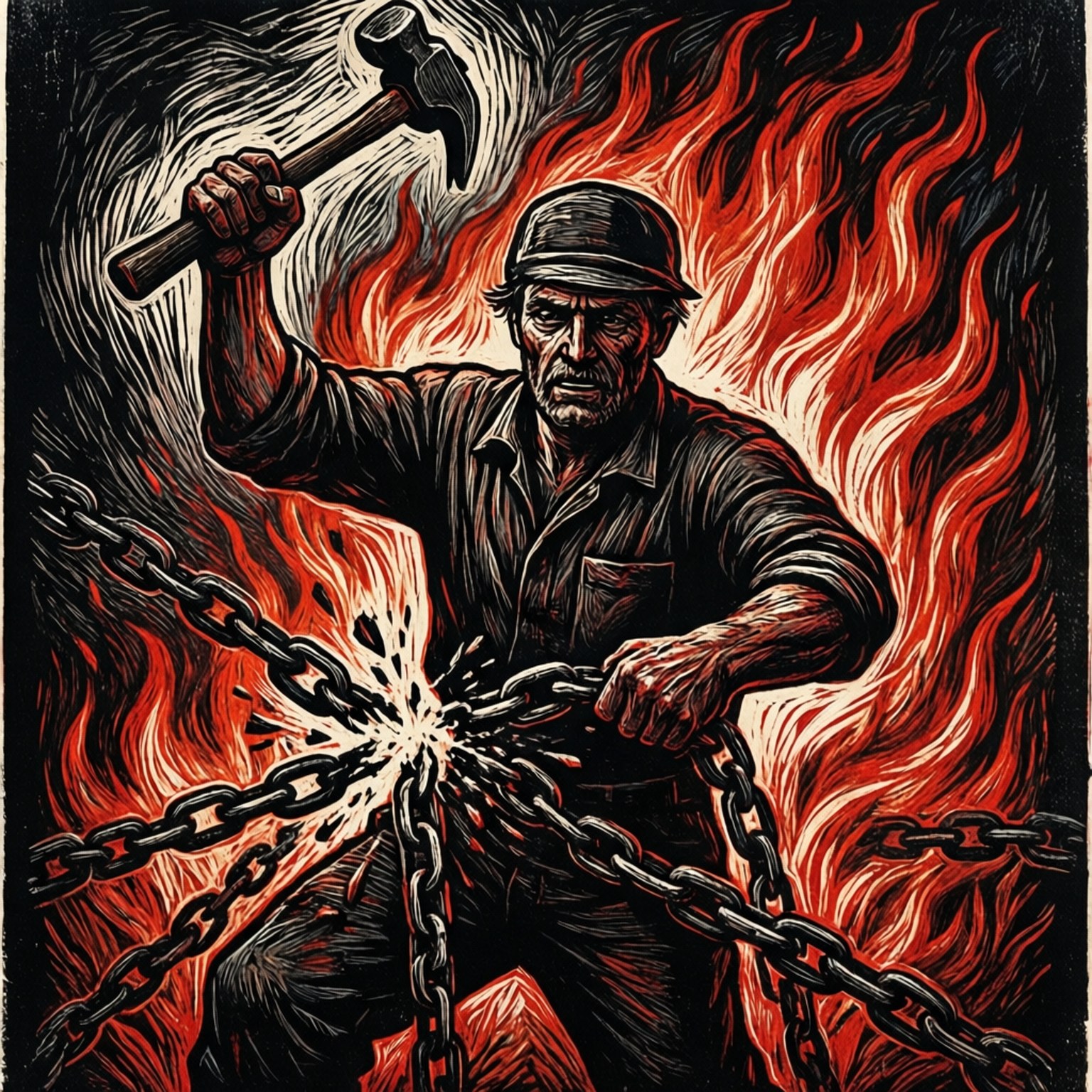Worker Breaks Chains by Wallpapers.art Studio