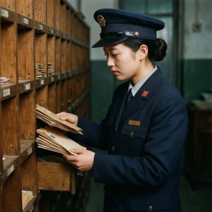 Worker Sorting Mail