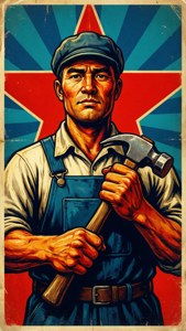 Worker with Hammer Retro Poster