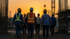 Workers Walking Out at Sunset
