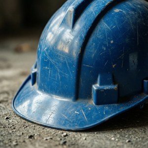 Worn Blue Hard Hat Macro