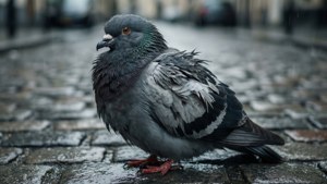 Wounded Pigeon in Rain