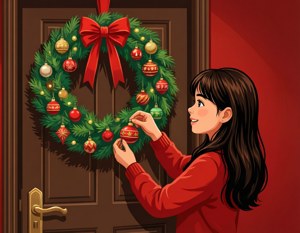 Wreath Decorating Christmas Girl