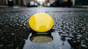 Yellow Button in Puddle
