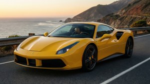 Yellow Ferrari by the Coast