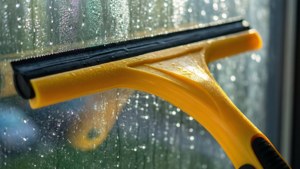 Yellow Squeegee on Glass