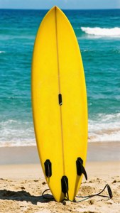Yellow Surfboard by Sea