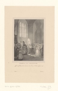 Yolenta van Cortericke voor de abt van de Sint-Pieterskerk te Gent
