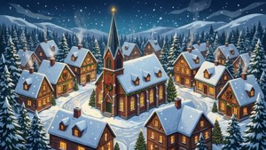 Yule Village Snow Scene