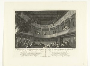Zaal van de schouwburg aan de Keizersgracht te Amsterdam bij het uitbreken van de brand, 1772