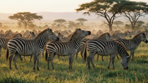 Zebra Sunrise Grazing