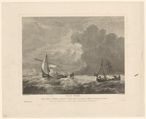 Zeegezicht met boten in de storm
