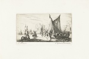 Zeegezicht met visserboten op Zuiderzee