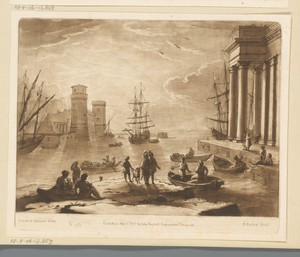 Zeehaven met het vertrek van Odysseus van het eiland van de Feniciërs