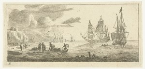 Zeehaven met twee grote zeilschepen