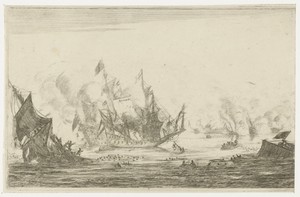 Zeeslag met een zinkend schip
