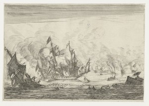 Zeeslag met een zinkend schip