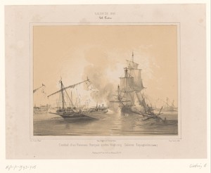 Zeeslag tussen een Frans schip en 25 Spaanse galeien