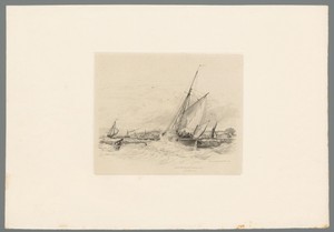 Zeilboot kantelt naar rechts door golven in de Theems bij Gravesend