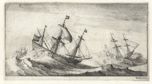 Zeilschepen in een zeestorm