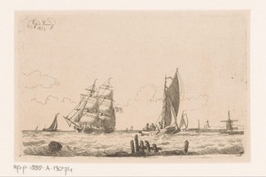 Zeilschip en vissersboten op het water bij Zierikzee
