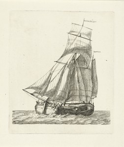 Zeilschip met drie figuren