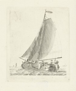 Zeilschip met drie figuren