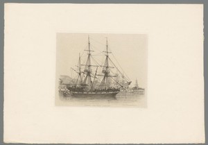 Zeilschip met drie masten en vracht ligt in de haven van Londen