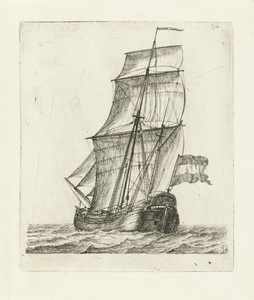 Zeilschip met twee figuren
