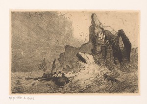 Zeilsloep met gebroken mast voor de kust van Noorwegen