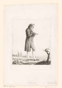Zelfportret van Dominique Vivant Denon tekenend in een landschap