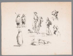 Zes figuurstudies met onder andere twee herders en een ruiter