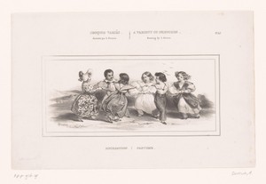 Zes kinderen dansen in een kring