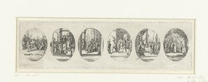 Zes Passiescènes: Kruisdraging, Christus aan het volk getoond (Ecce homo), Doornenkroning, Geseling, Christus voor Pilatus, Gevangenneming