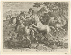 Zes vechtende paarden