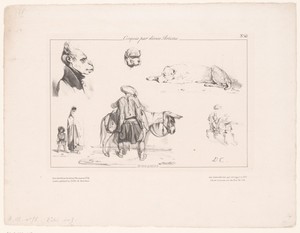 Zes voorstellingen van figuren en dieren