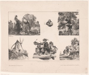 Zes voorstellingen van figuren en dieren