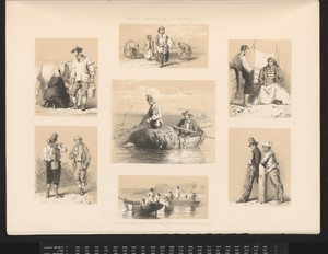 Zeven voorstellingen van figuren op het platteland