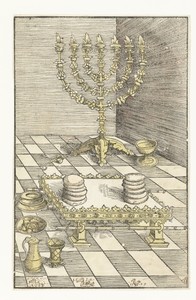 Zevenarmige kandelaar en tafel met het toonbrood
