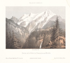 Zicht op Chamonix met de gletsjer Mer-de-Glace en de Aiguille du Dru
