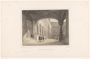 Zicht op de arcades van het Cour d'Honneur van het bisschoppelijk paleis te Luik