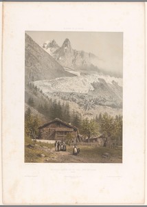 Zicht op de bergtoppen Aiguille Verte en Dru en de gletsjer Mer-de-Glace