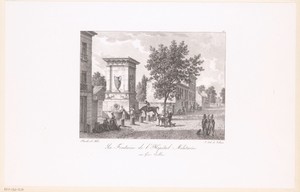 Zicht op de Fontaine de Mars van het militaire ziekenhuis van Gros-Caillou