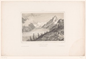 Zicht op de gletsjer Mer-de-Glace vanaf Montenvers bij Chamonix