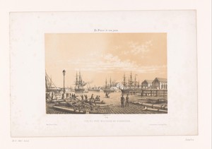 Zicht op de militaire standplaats van de marine bij de haven van Cherbourg