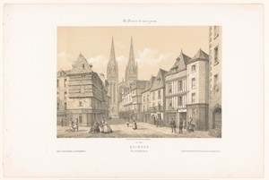 Zicht op de Rue Kéréon en de kathedraal in Quimper