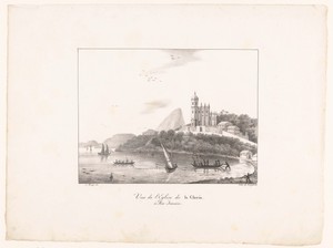 Zicht op een baai met de Gloria-kerk in Rio de Janeiro