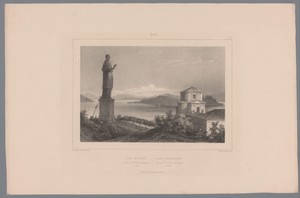 Zicht op het beeld van de Heilige Carolus Borromeus te Arona
